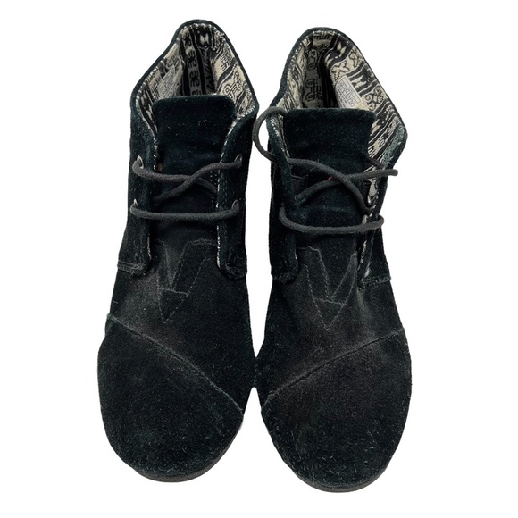 TOMS Genuine Leather Solid Black Suede Wedge Ankle Boots Booties Shoes sz 11 - Picture 3 of 16